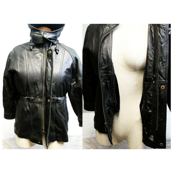 Dimensions New York Black Leather Coat Jacket Buttery Soft Faux Fur Zipper Linin - Picture 7 of 12